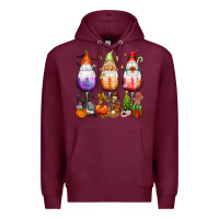Burgundy Hallothanksmas wine glasses and gnomes Premium Hoodie - texasbilliewilder