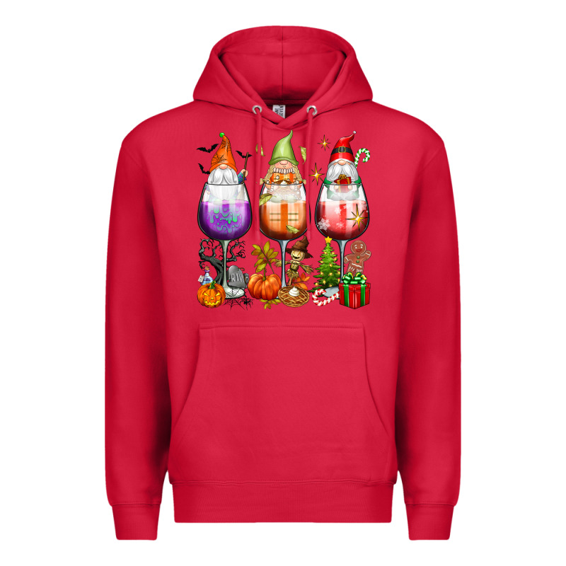 Hallothanksmas Wine Glasses And Gnomes Premium Hoodie by texasbilliewilder | Teevron