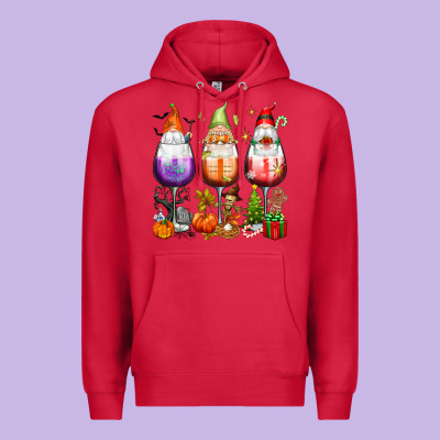 Hallothanksmas Wine Glasses And Gnomes Premium Hoodie Designed By Texasbilliewilder