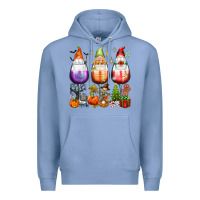 Colony Blue Hallothanksmas wine glasses and gnomes Premium Hoodie - texasbilliewilder