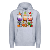 Heather Grey Hallothanksmas wine glasses and gnomes Premium Hoodie - texasbilliewilder