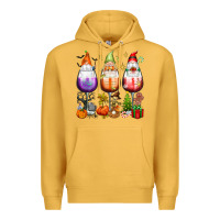 Mustard Hallothanksmas wine glasses and gnomes Premium Hoodie - texasbilliewilder