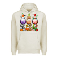 Oatmeal Heather Hallothanksmas wine glasses and gnomes Premium Hoodie - texasbilliewilder