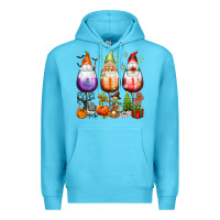 Ocean Blue Hallothanksmas wine glasses and gnomes Premium Hoodie - texasbilliewilder