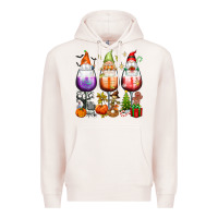 Pale Pink Hallothanksmas wine glasses and gnomes Premium Hoodie - texasbilliewilder