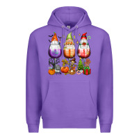 Purple Hallothanksmas wine glasses and gnomes Premium Hoodie - texasbilliewilder