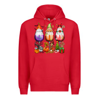 Red Hallothanksmas wine glasses and gnomes Premium Hoodie - texasbilliewilder