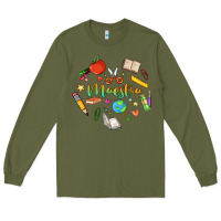Army Green maestra teacher heart doodle Long Sleeve Tee - MaliasSmallBusiness