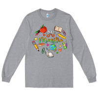Heather Grey maestra teacher heart doodle Long Sleeve Tee - MaliasSmallBusiness