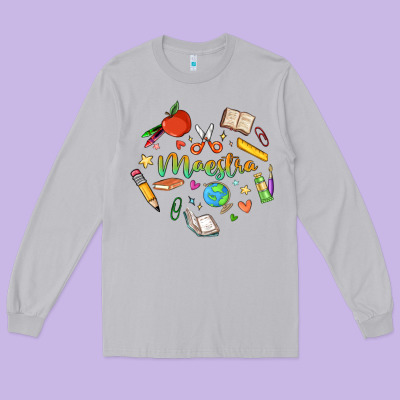 Maestra Teacher Heart Doodle Long Sleeve Tee Designed By Maliassmallbusiness