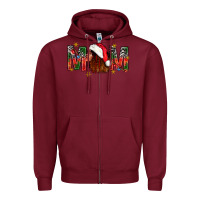 Burgundy Western Mom With Woman In Santa Hat Zipper Hoodie - BundleAndBundleShop