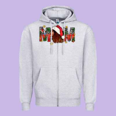 Western Mom With Woman In Santa Hat Zipper Hoodie Designed By Bundleandbundleshop