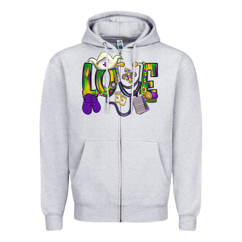 Mardi Gras Love Nurse Zipper Hoodie by BundleAndBundleShop | Teevron