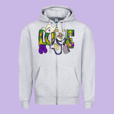 Mardi Gras Love Nurse Zipper Hoodie Designed By Bundleandbundleshop