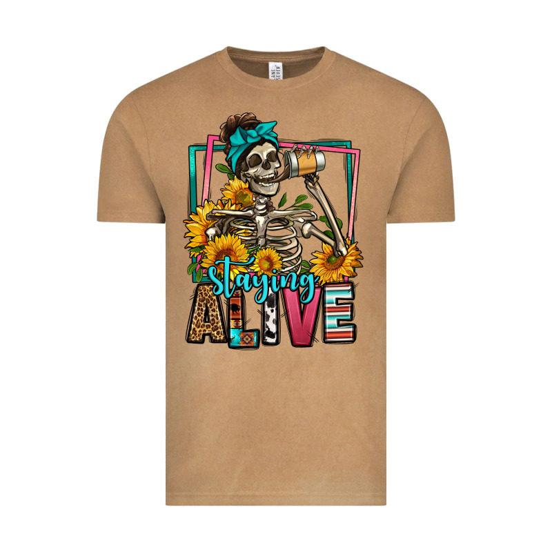 Staying Alive Coffee Drinking Skeleton Vintage Tee by Jasminsmagicworld | Teevron