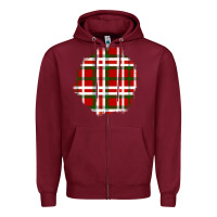 Burgundy Christmas Tartan Patch Zipper Hoodie - BundleAndBundleShop
