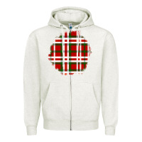 Oatmeal Heather Christmas Tartan Patch Zipper Hoodie - BundleAndBundleShop