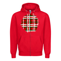 Red Christmas Tartan Patch Zipper Hoodie - BundleAndBundleShop