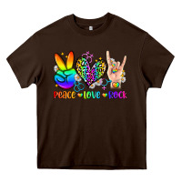 Chocolate Brown peace love rock Heavy Core Tee - Zillion Design Studio