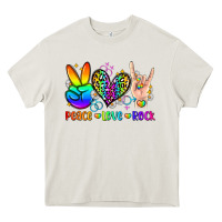 Cream peace love rock Heavy Core Tee - Zillion Design Studio
