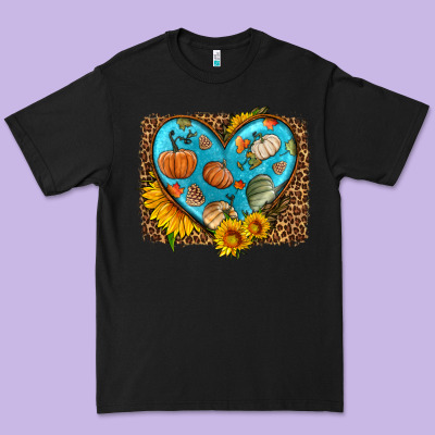 Fall Pattern Heart With Leopard Background Premium Tee Designed By Hra Design Shop