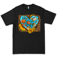 Black fall pattern heart with leopard background Premium Tee - HRA Design Shop