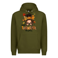 Army Green one thankful mama afro messy bun Premium Hoodie - texasbilliewilder