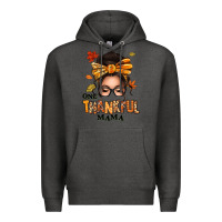 Charcoal Heather one thankful mama afro messy bun Premium Hoodie - texasbilliewilder