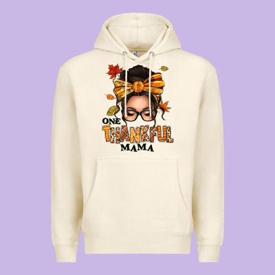 One Thankful Mama Afro Messy Bun Premium Hoodie Designed By Texasbilliewilder