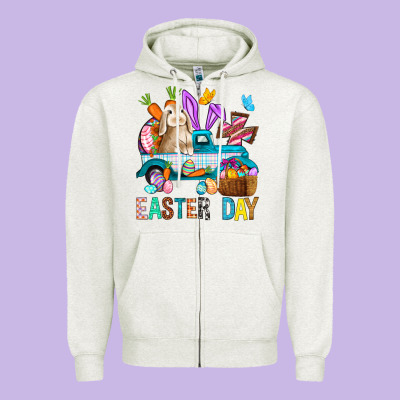 Easter Day With Truck Zipper Hoodie Designed By Bundleandbundleshop