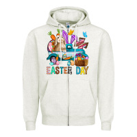 Oatmeal Heather Easter Day With Truck Zipper Hoodie - BundleAndBundleShop