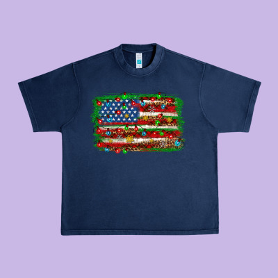 Christmas American Flag Urban Heavy Tee Designed By Nancycooperartshop