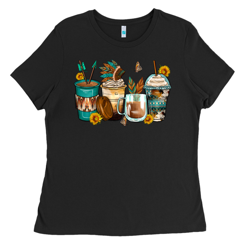 Indian Headdress Coffee Cups Ladies Tee by Zillion Design Studio | Teevron