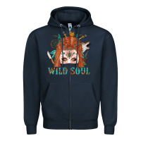 Navy Western İndian Wild Soul With Braid Hair Woman Zipper Hoodie - BundleAndBundleShop