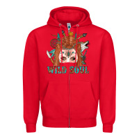 Red Western İndian Wild Soul With Braid Hair Woman Zipper Hoodie - BundleAndBundleShop