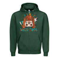 Sports Green Western İndian Wild Soul With Braid Hair Woman Zipper Hoodie - BundleAndBundleShop