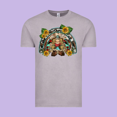 Western Gnome Sunflowers Rainbow Vintage Tee Designed By Barkaloodesign