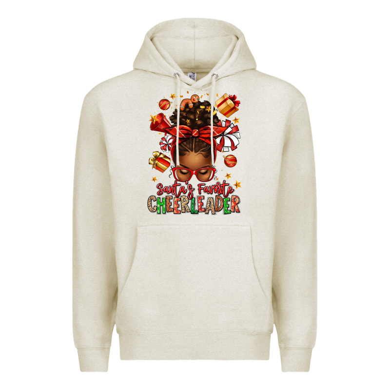 Santa's Favorite Cheerleader Afro Messy Bun Premium Hoodie by texasbilliewilder | Teevron