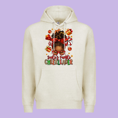 Santa's Favorite Cheerleader Afro Messy Bun Premium Hoodie Designed By Texasbilliewilder