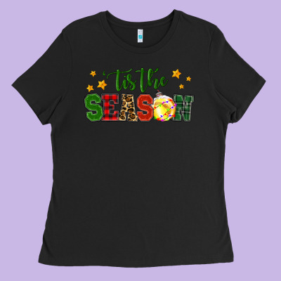 'tis The Season Softball Christmas Ladies Tee Designed By Ranaportraitstore