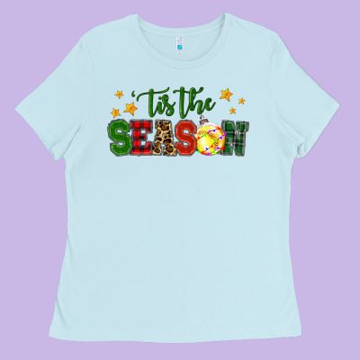 'tis The Season Softball Christmas Ladies Tee Designed By Ranaportraitstore