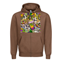 Chestnut Mardi Gras coffee cups and donut with cowhide Zipper Hoodie - BundleAndBundleShop