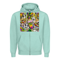 Seafoam Mardi Gras coffee cups and donut with cowhide Zipper Hoodie - BundleAndBundleShop