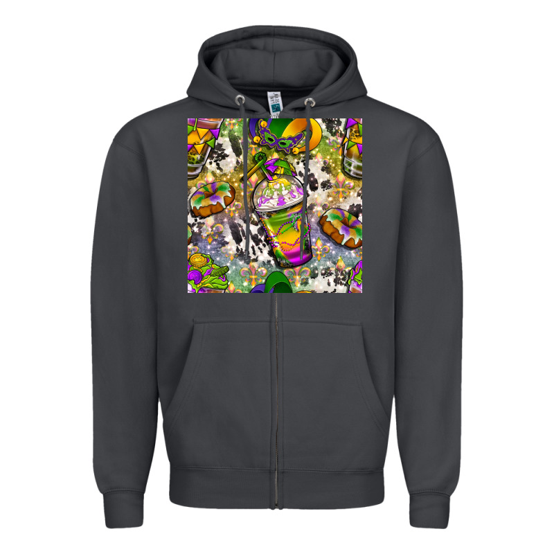 Mardi Gras Coffee Cups And Donut With Cowhide Zipper Hoodie by BundleAndBundleShop | Teevron