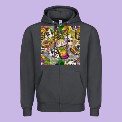Mardi Gras Coffee Cups And Donut With Cowhide Zipper Hoodie Designed By Bundleandbundleshop
