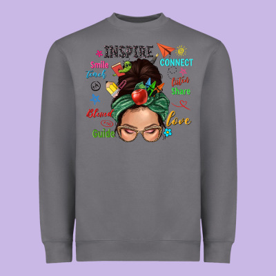 Teacher Messy Bun Caucasian Heavyweight Sweatshirt Designed By Nancycooperartshop