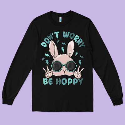 Don't Worry Be Hoppy Long Sleeve Tee Designed By Maliassmallbusiness