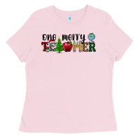 Bubblegum Pink one merry teacher Ladies Tee - RanaPortraitStore