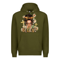 Army Green believe praying caucasian messy bun Premium Hoodie - texasbilliewilder