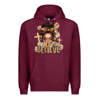 Burgundy believe praying caucasian messy bun Premium Hoodie - texasbilliewilder